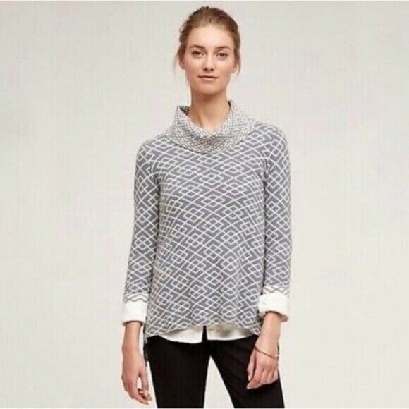 Anthropologie | Moth Cowled Galena Pullover Gray & Cream Size XS Alpaca Blend - Picture 1 of 7